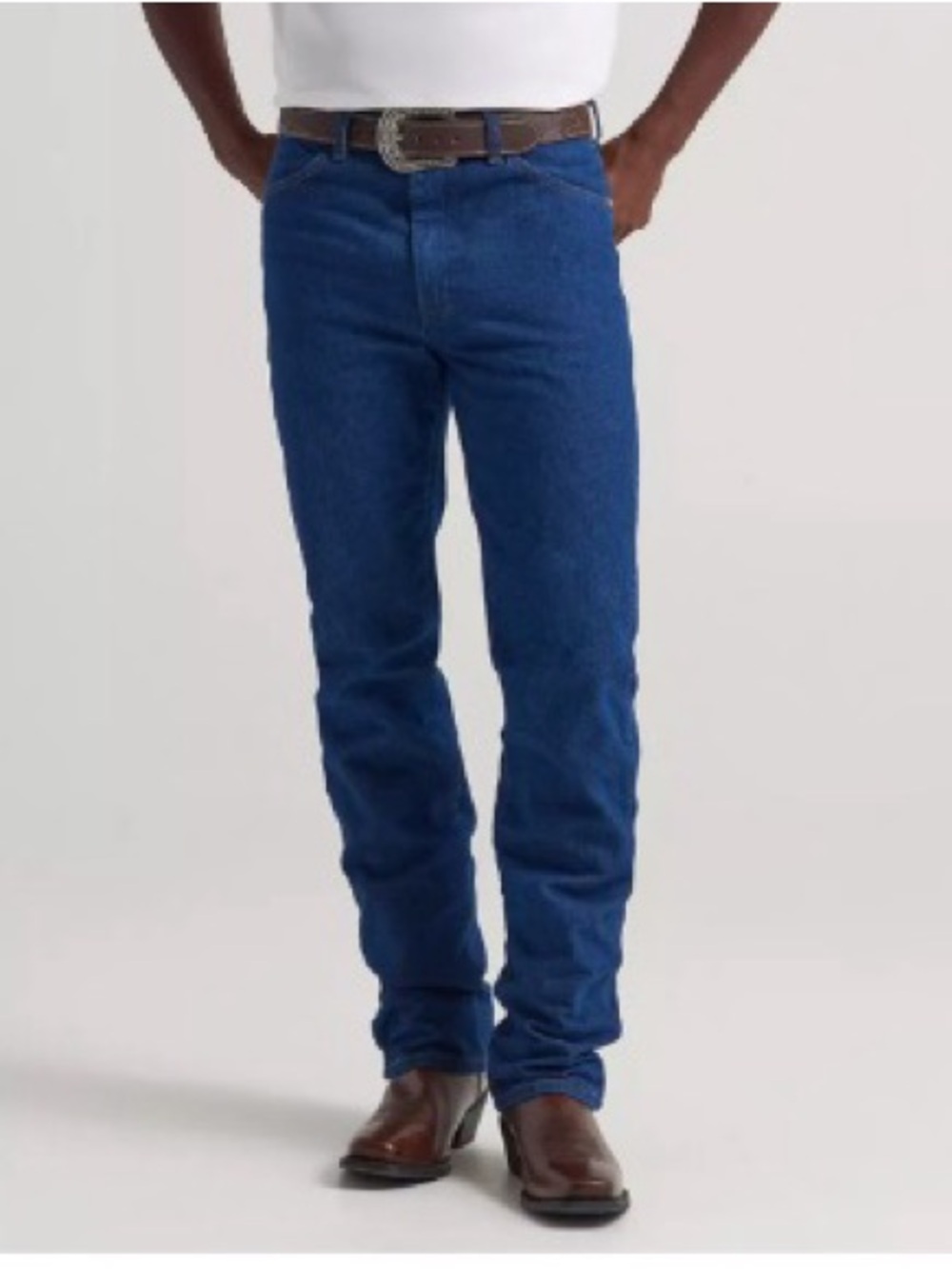 Wrangler Slim Cowboy Cut Dark Wash Stretch Denim Jeans in Prewashed Indigo